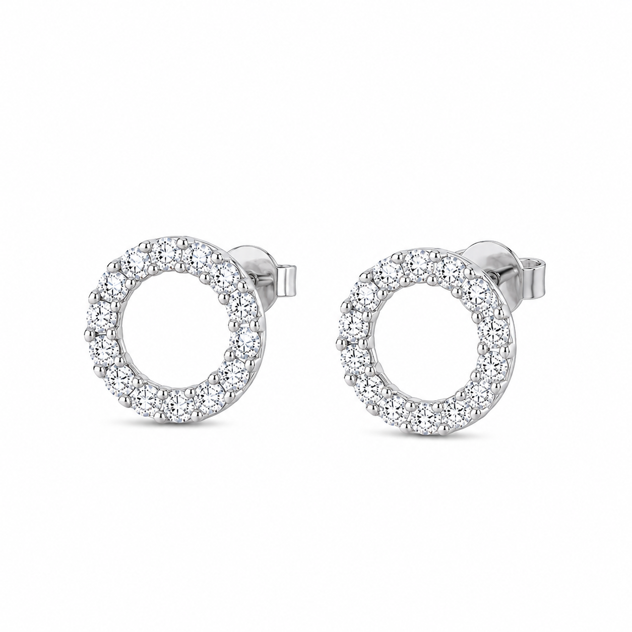 Silver Circle Halo Stud Earrings