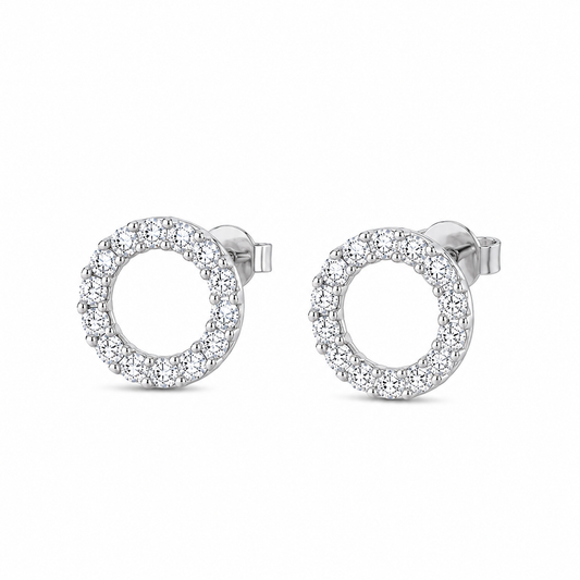 Silver Circle Halo Stud Earrings