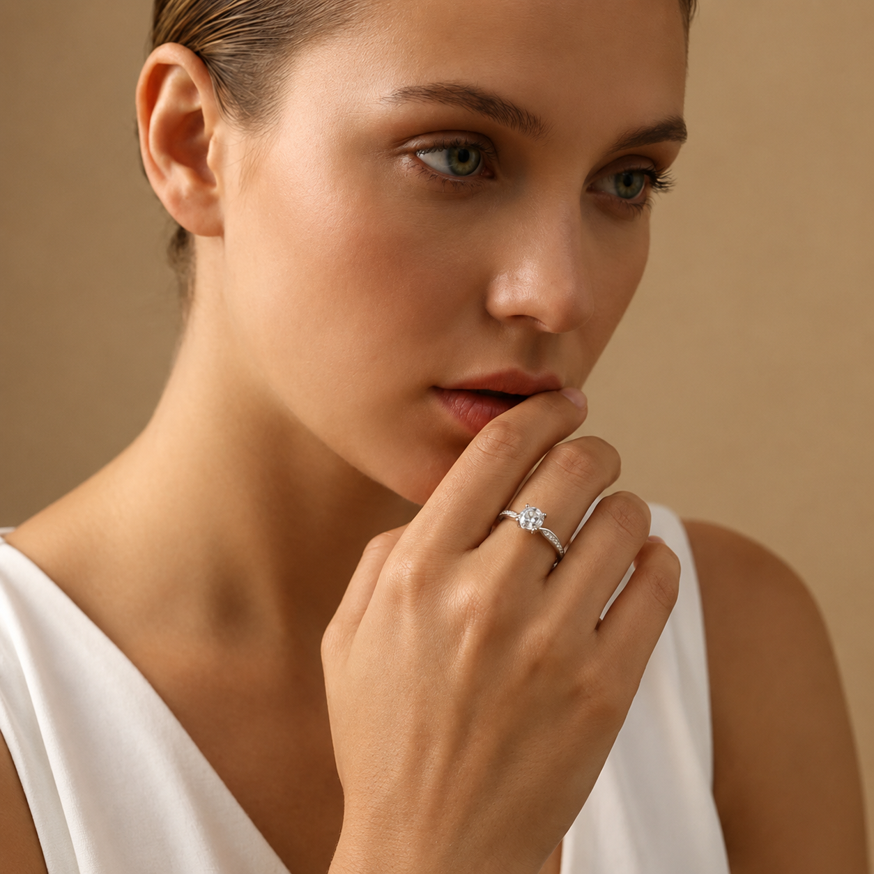 Silver Sparkling Cushion  Adjustable Ring