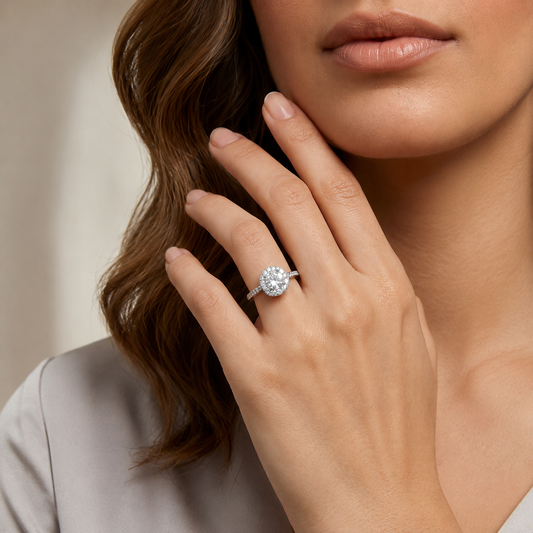 Silver Oval Halo Adjustable Ring