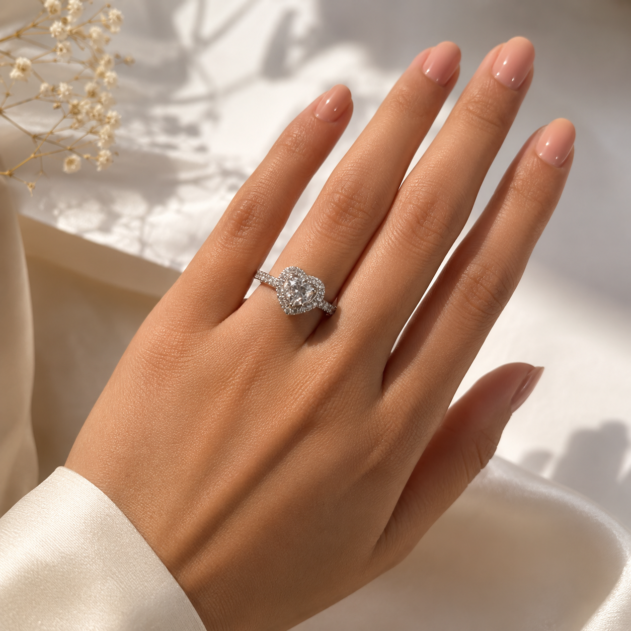 Silver Elegant Heart Solitaire Adjustable Ring