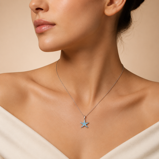 Silver Blue Starfish Pendant