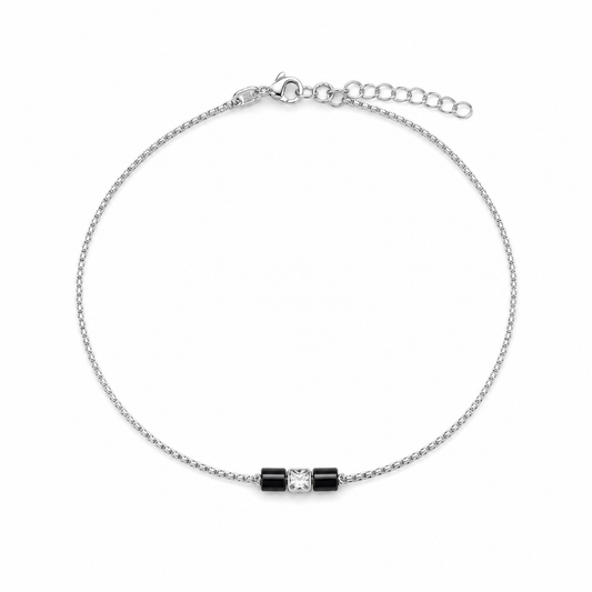 Silver Black Accent Anklet