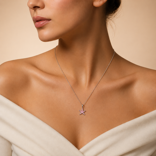 Silver Pink Starfish Pendant