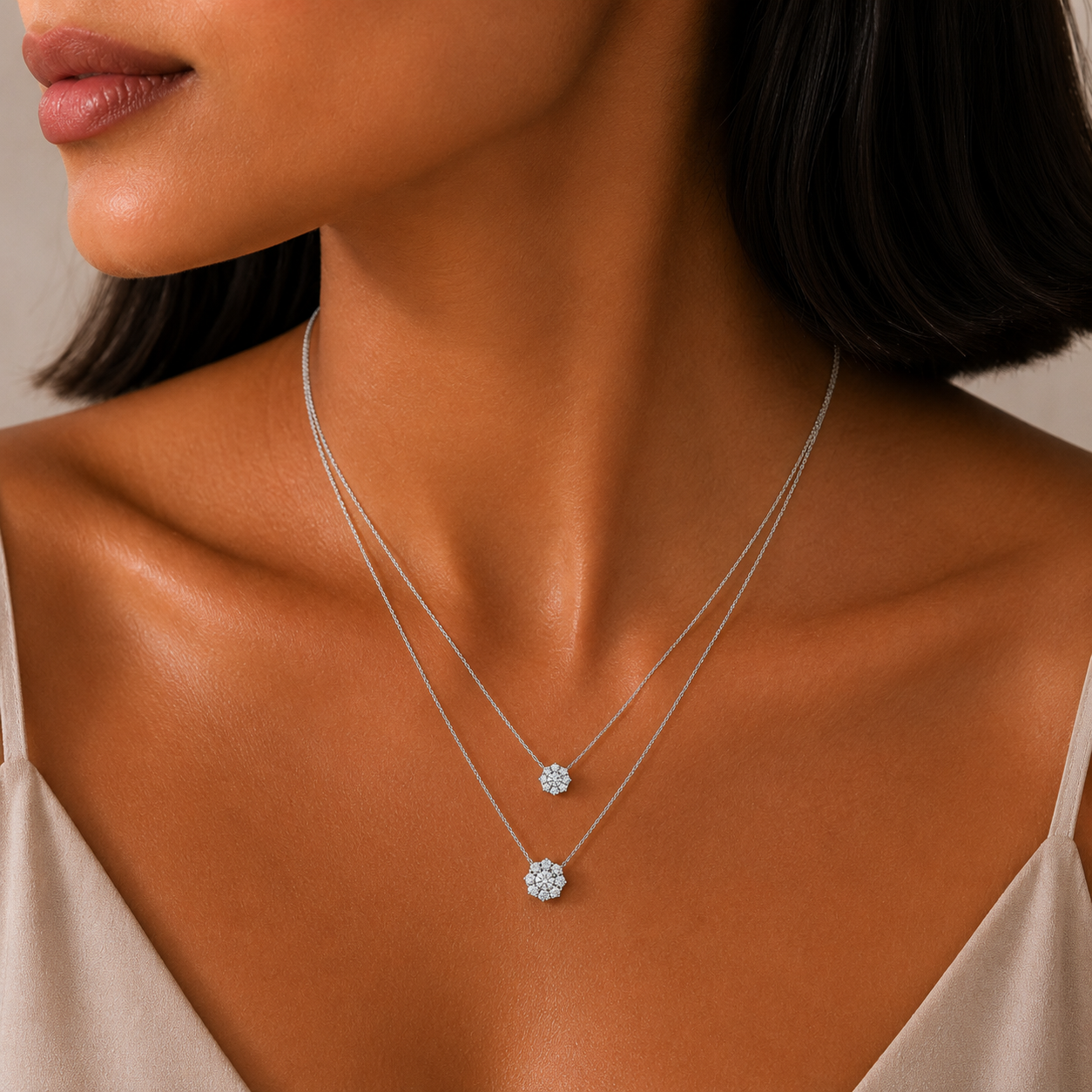 Silver Double Layer Floral Necklace