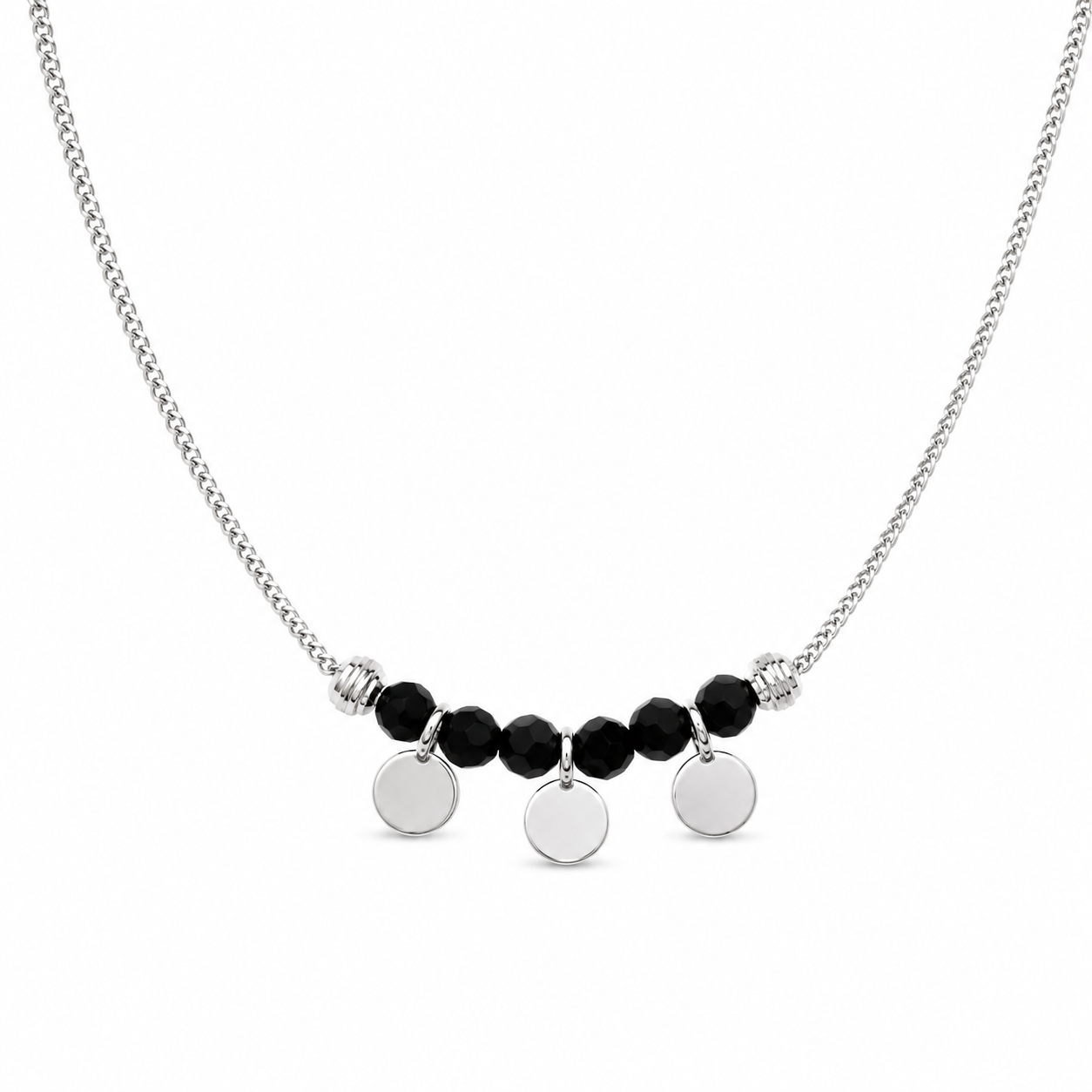 Silver Black Bead Charm Anklet