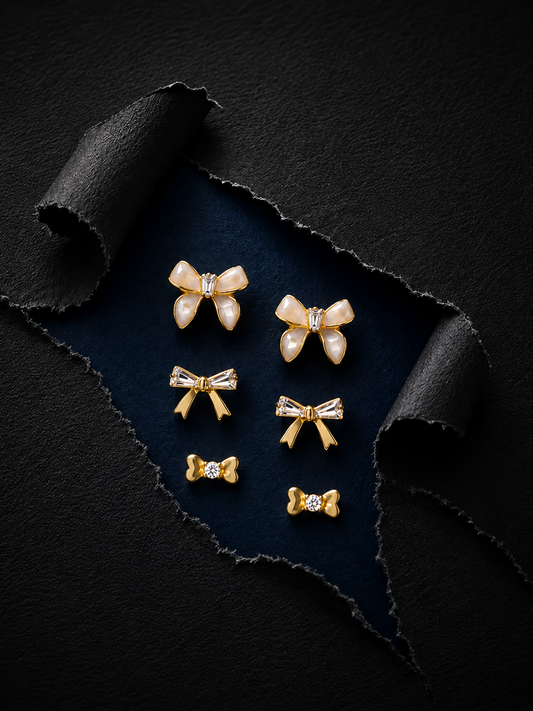 Silver Bow & Heart Tiny Set of 3