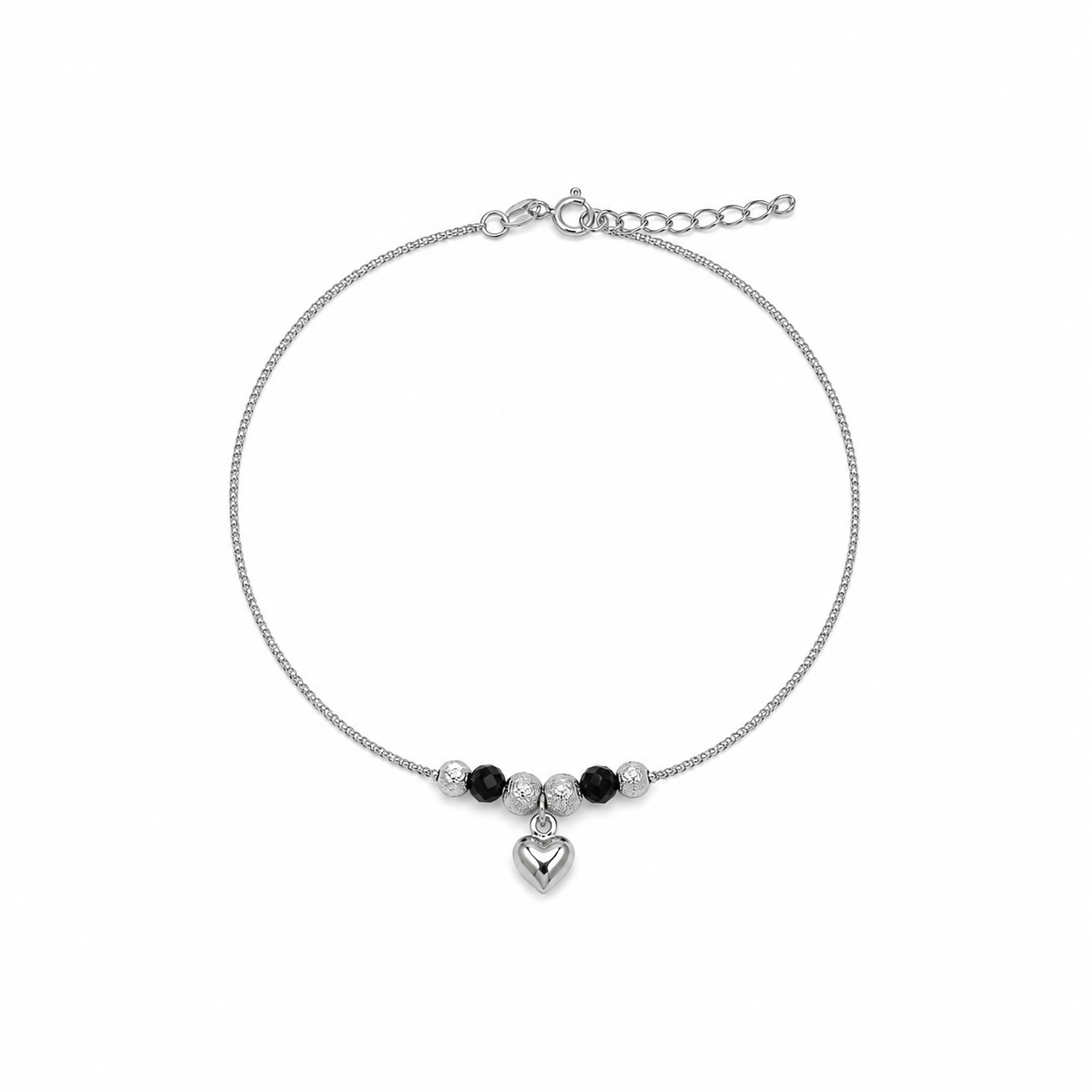 Silver Heart Charm Beaded Bracelet