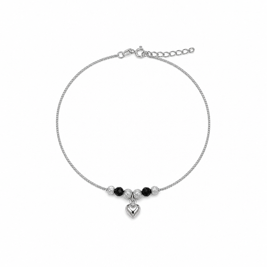 Silver Heart Charm Beaded Bracelet