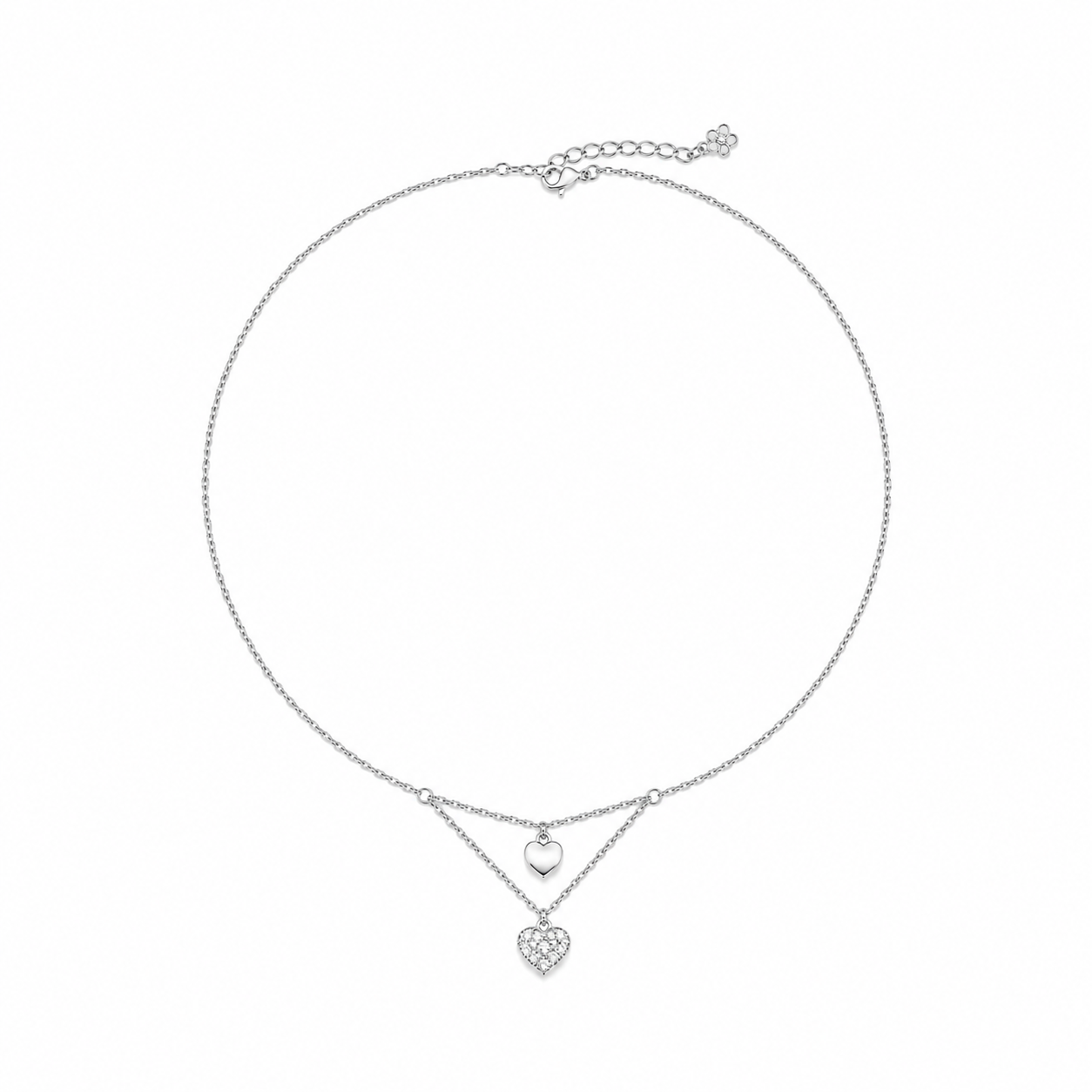 Silver Double Heart Charm Anklet