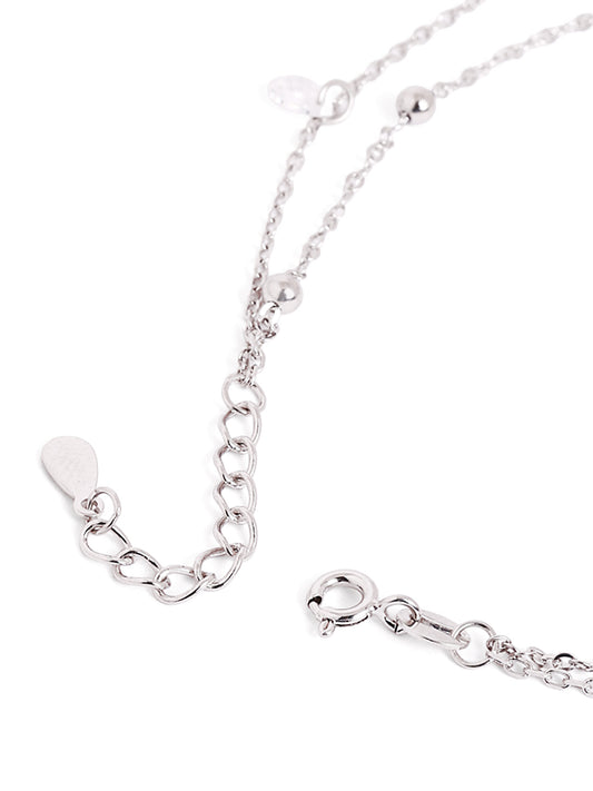 925 sterling silver double layered anklet for women with adjustable chain, and elegant design