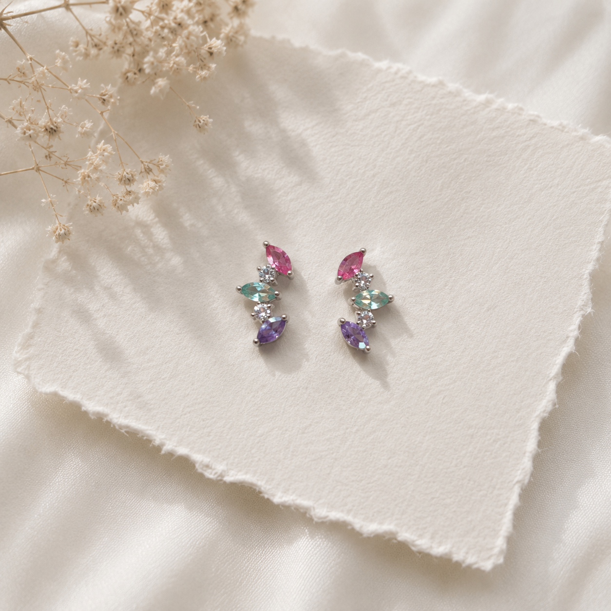 Silver Pastel Marquise Stud Earrings
