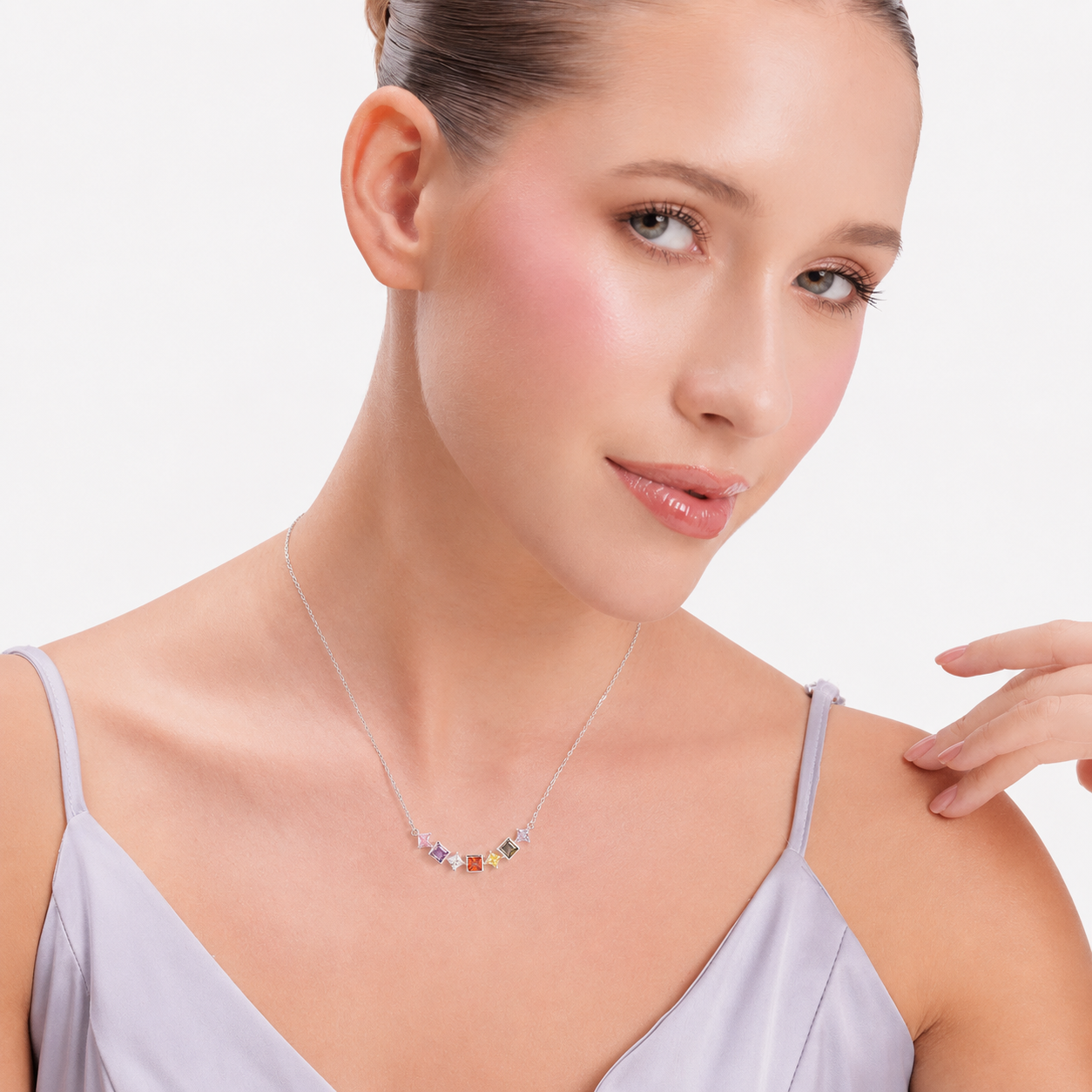 9Silver CandyGem Curve Necklace