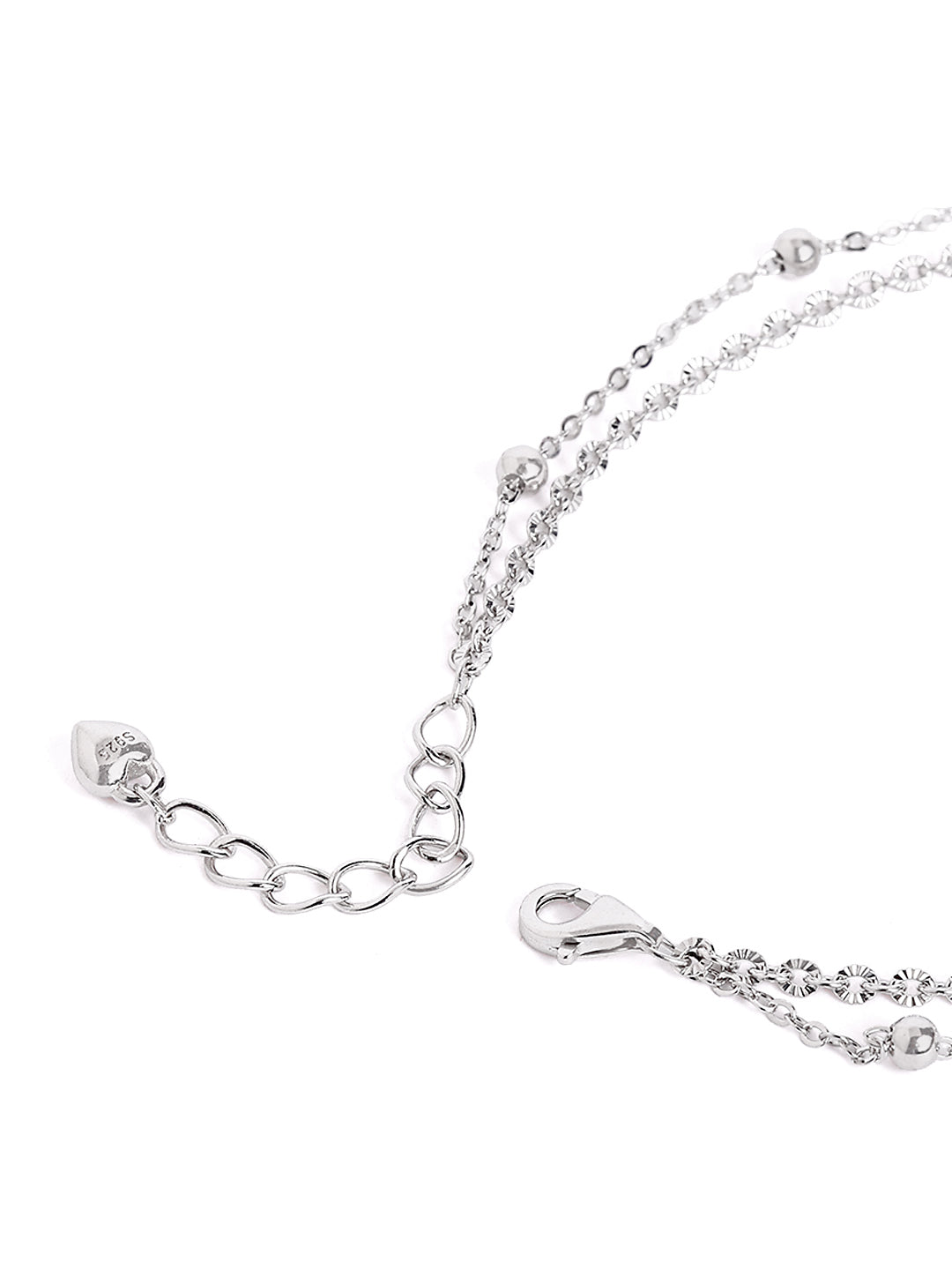 925 sterling silver double layered anklet for women with adjustable chain, and elegant design
