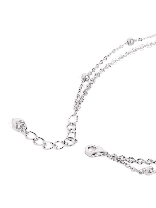 925 sterling silver double layered anklet for women with adjustable chain, and elegant design