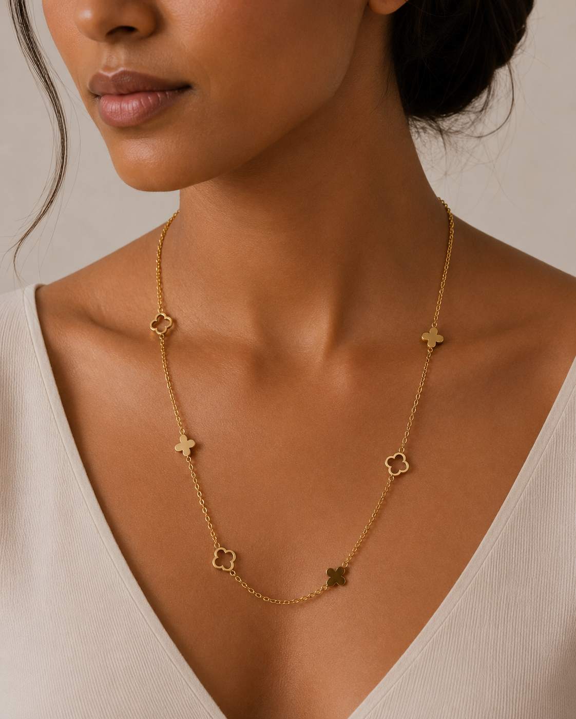 Clover Charm Station Necklace