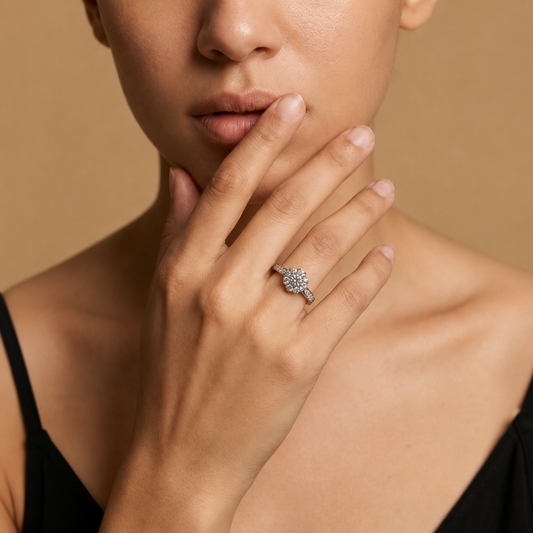 Silver Floral Cluster Adjustable Ring