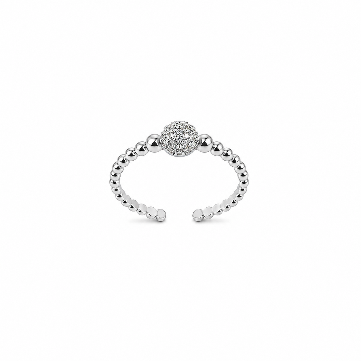 Silver Crystal Ball Adjustable Ring