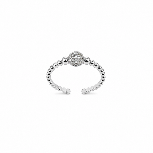 Silver Crystal Ball Adjustable Ring