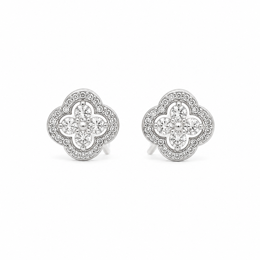 Silver Sparkling Floral Pendant  Set