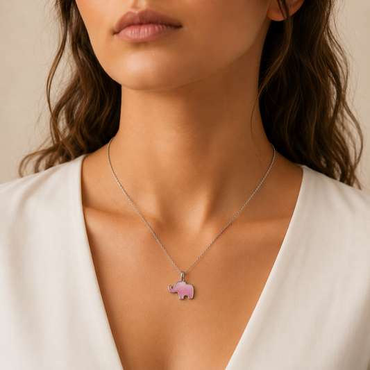 Silver Pink Elephant Pendant