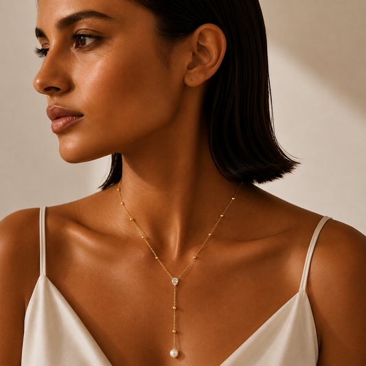 Demi Fine Lariat Beaded Pearl Necklace