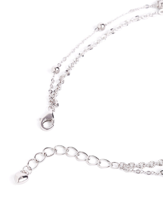 925 sterling silver double layered  anklet for women with adjustable chain, and elegant design