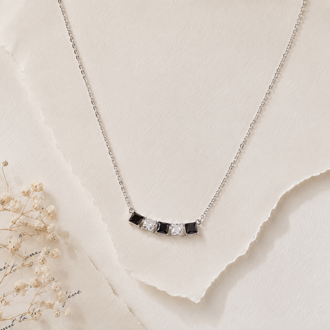 Silver Midnight Prism Five-Stone Bar Necklace