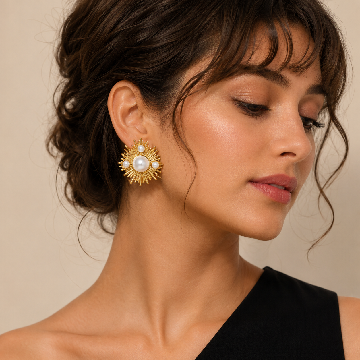 Demi Fine Solara Pearl Sunburst Earrings