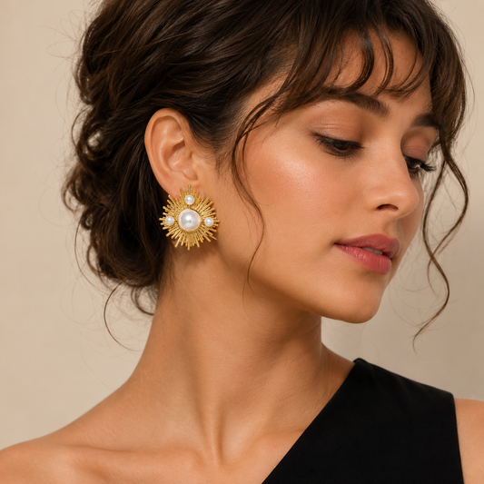 Demi Fine Solara Pearl Sunburst Earrings