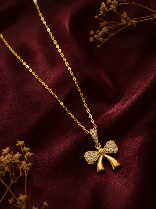 9K Gold Crystal Bow Pendant
