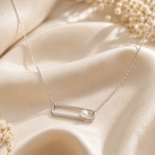 Silver Pearl Bar Necklace