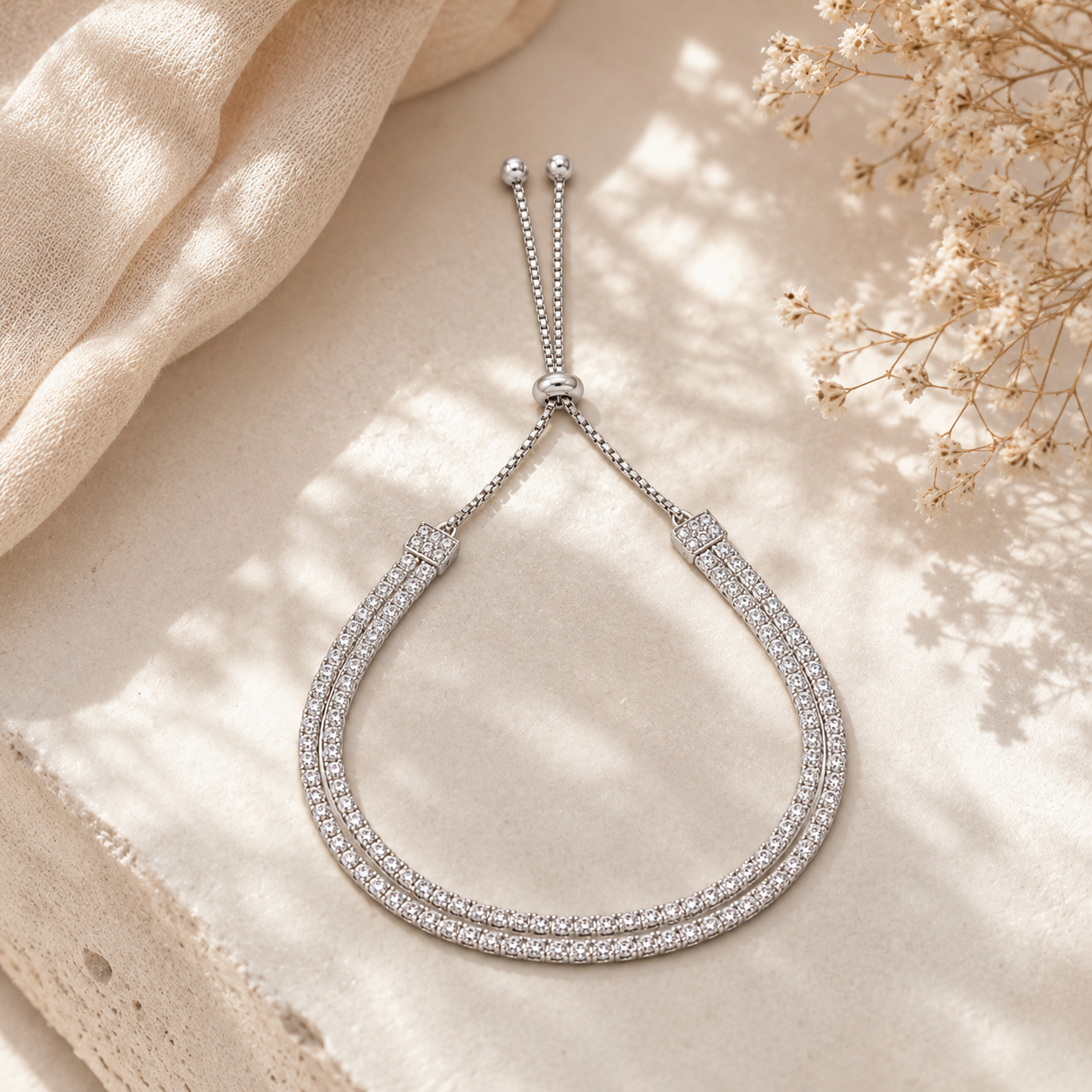 Silver Adjustable Double Row Bracelet