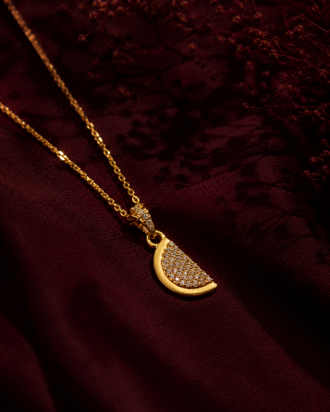 9K Gold Half Moon Crystal Pendant