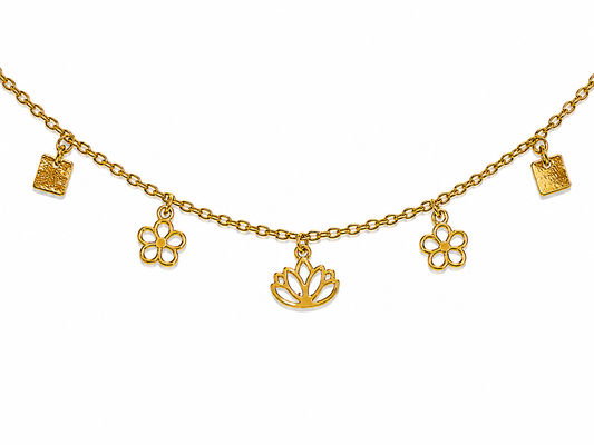 9K Gold Floral Charm Bracelet