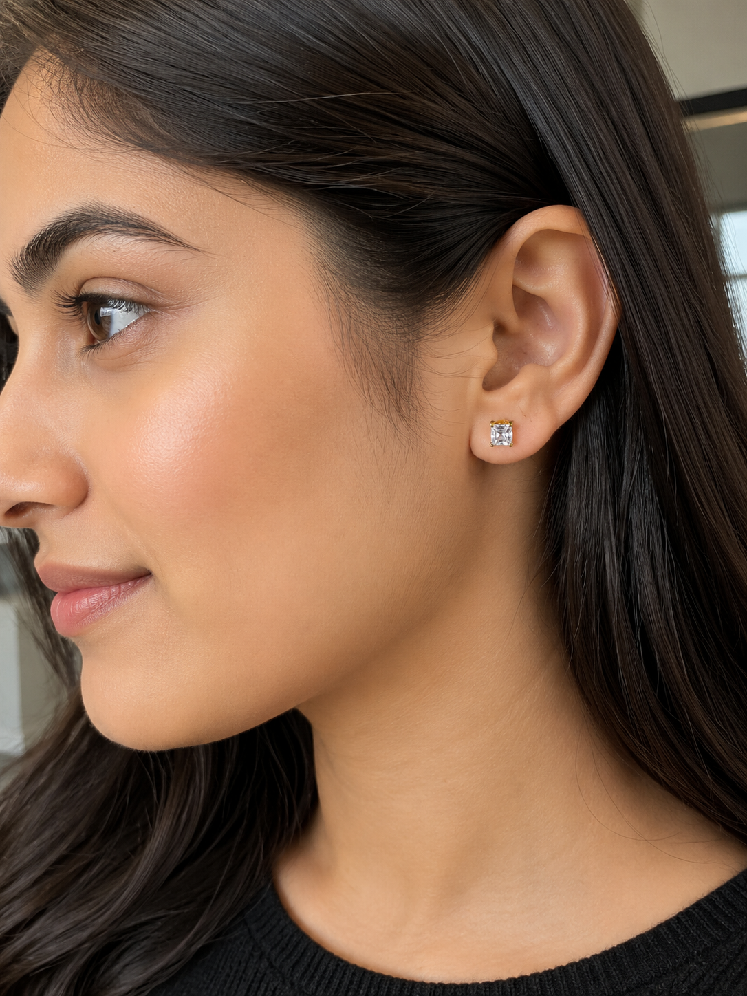 9K Gold Princess Cut Stud Earrings