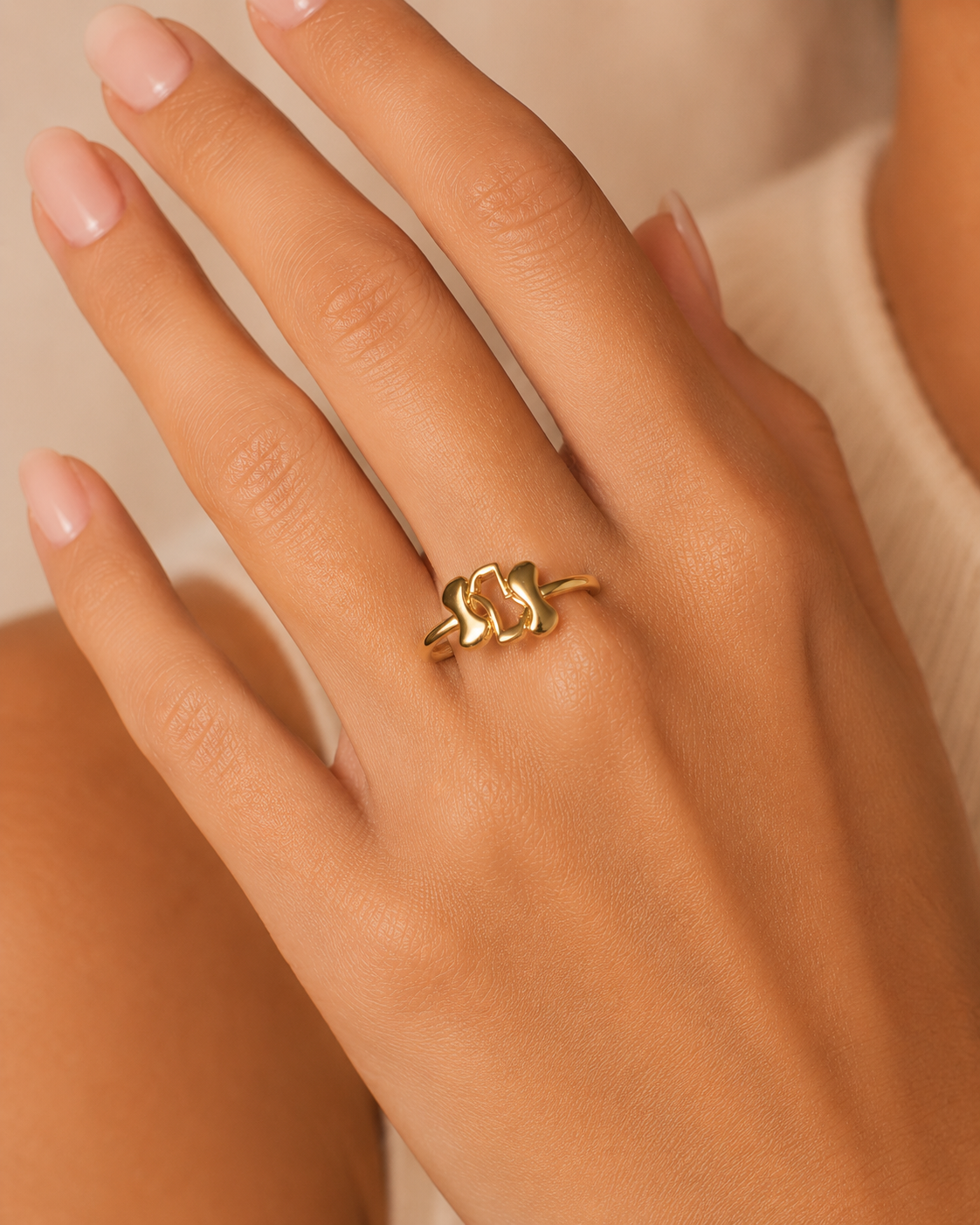 9K Gold Abstract Openwork Statement Ring (Size -13)