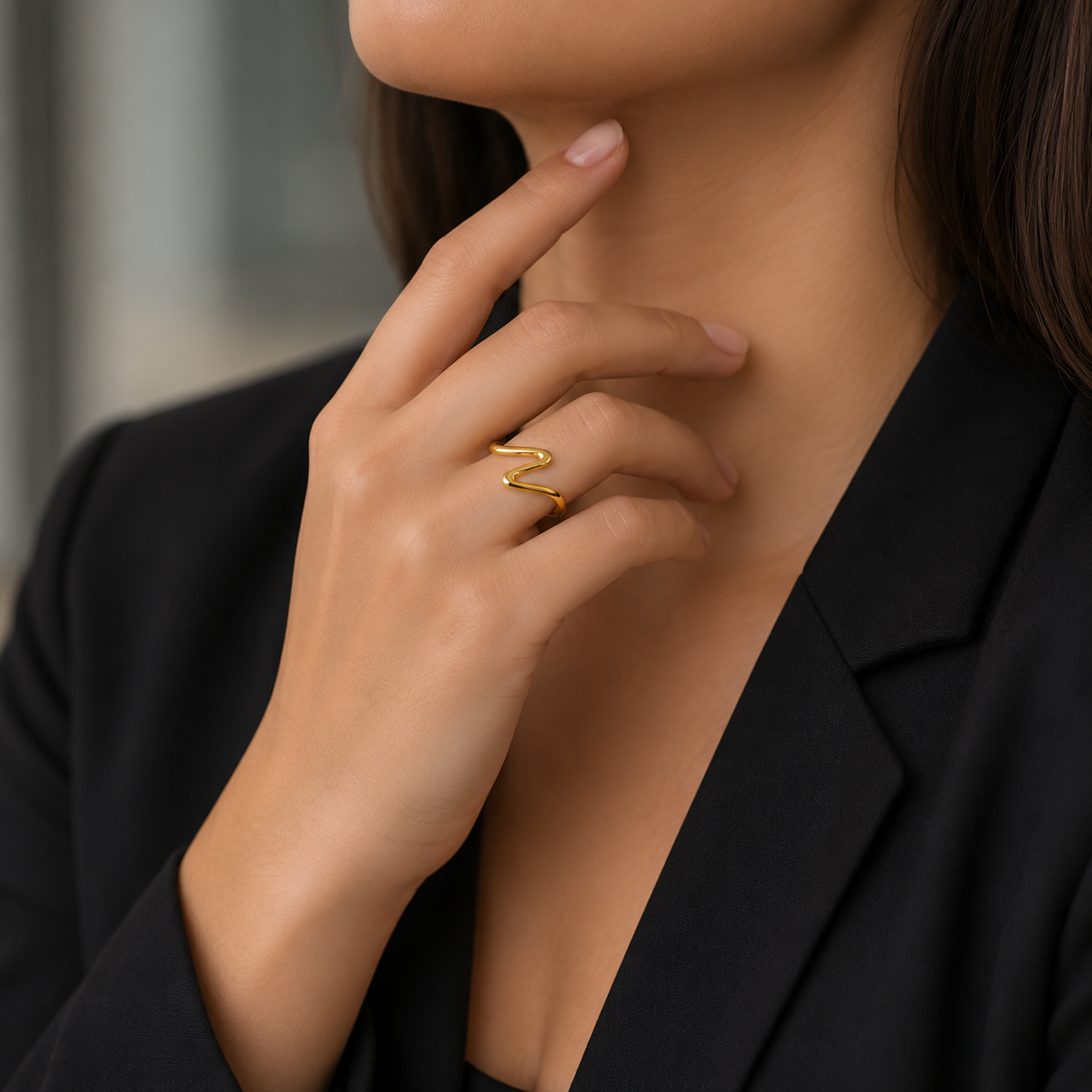 9K Gold Wave Minimal Ring (Size -11)
