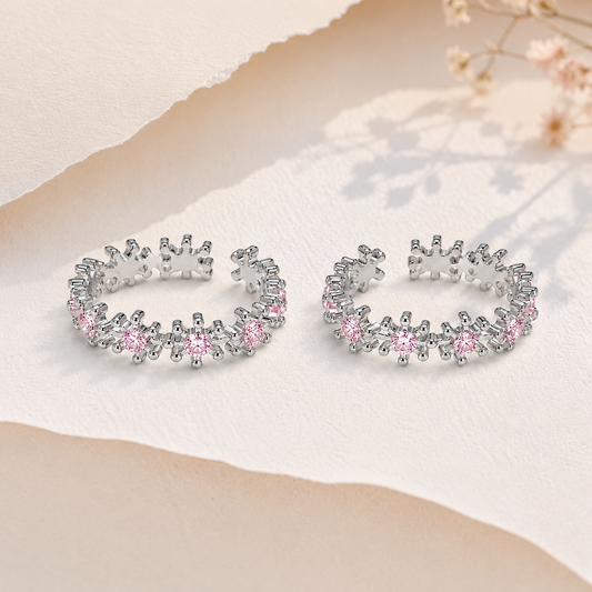 925 Silver Pink Crystal Snowflake Toe Ring