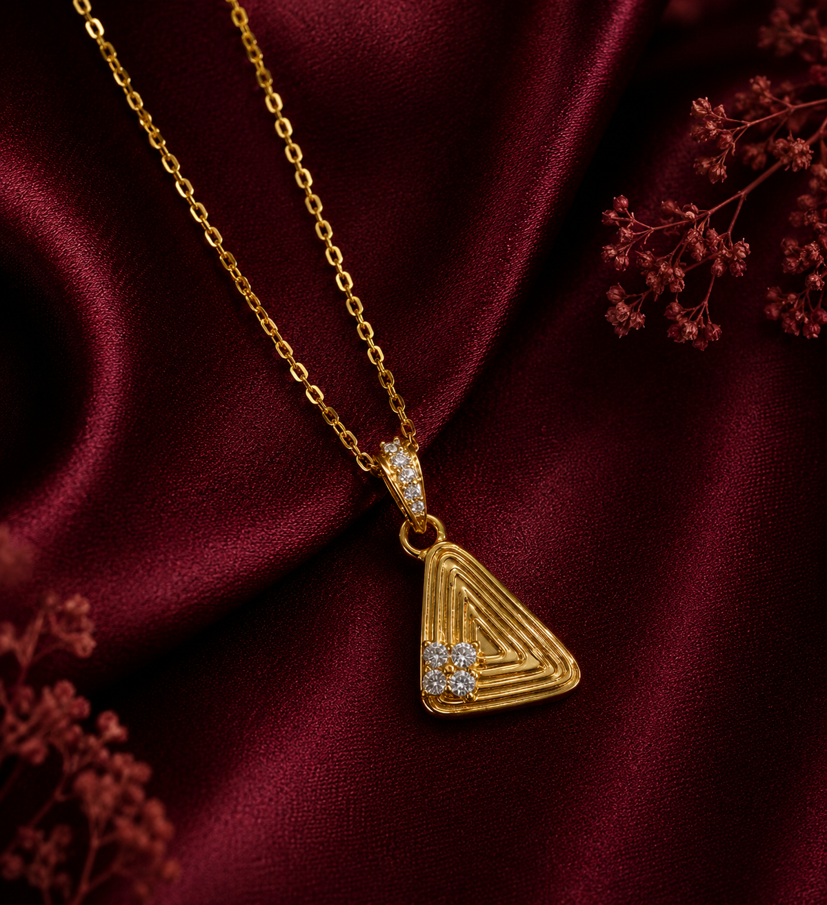 9K Gold Geometric Triangle Crystal Pendant