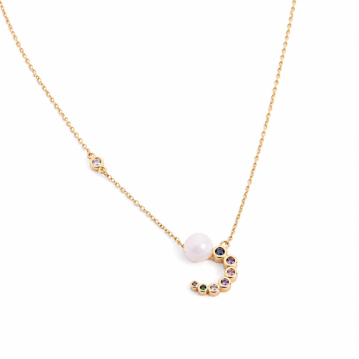 Silver Celestial Pearl & Multicolor Gold Necklace