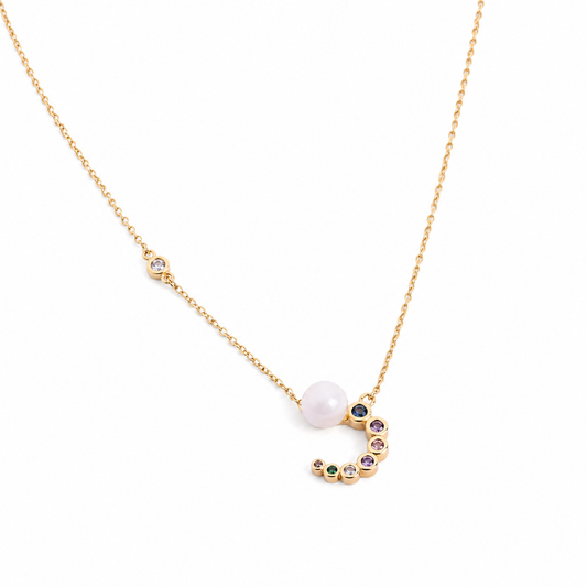 Silver Celestial Pearl & Multicolor Gold Necklace
