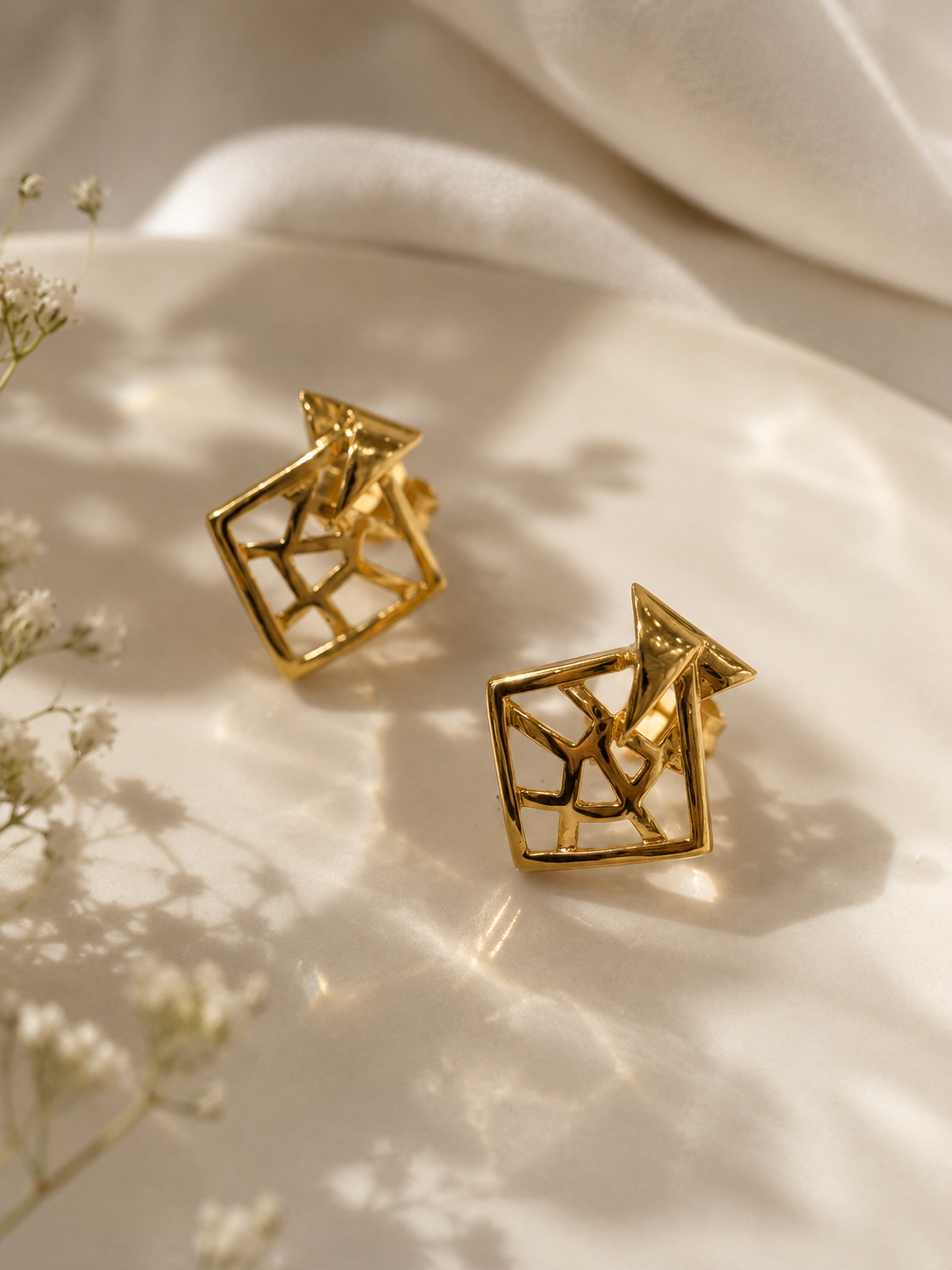 9K Gold Abstract Geometric Stud Earrings