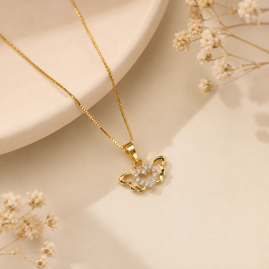 9K Gold Angel Wings Heart Pendant