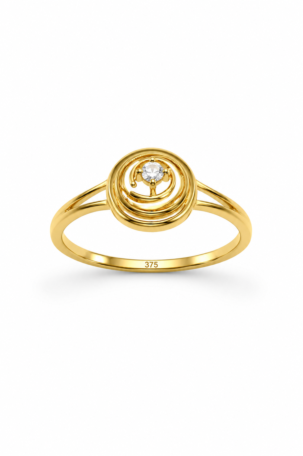 9K Gold Spiral Halo CZ Ring (Size -13)