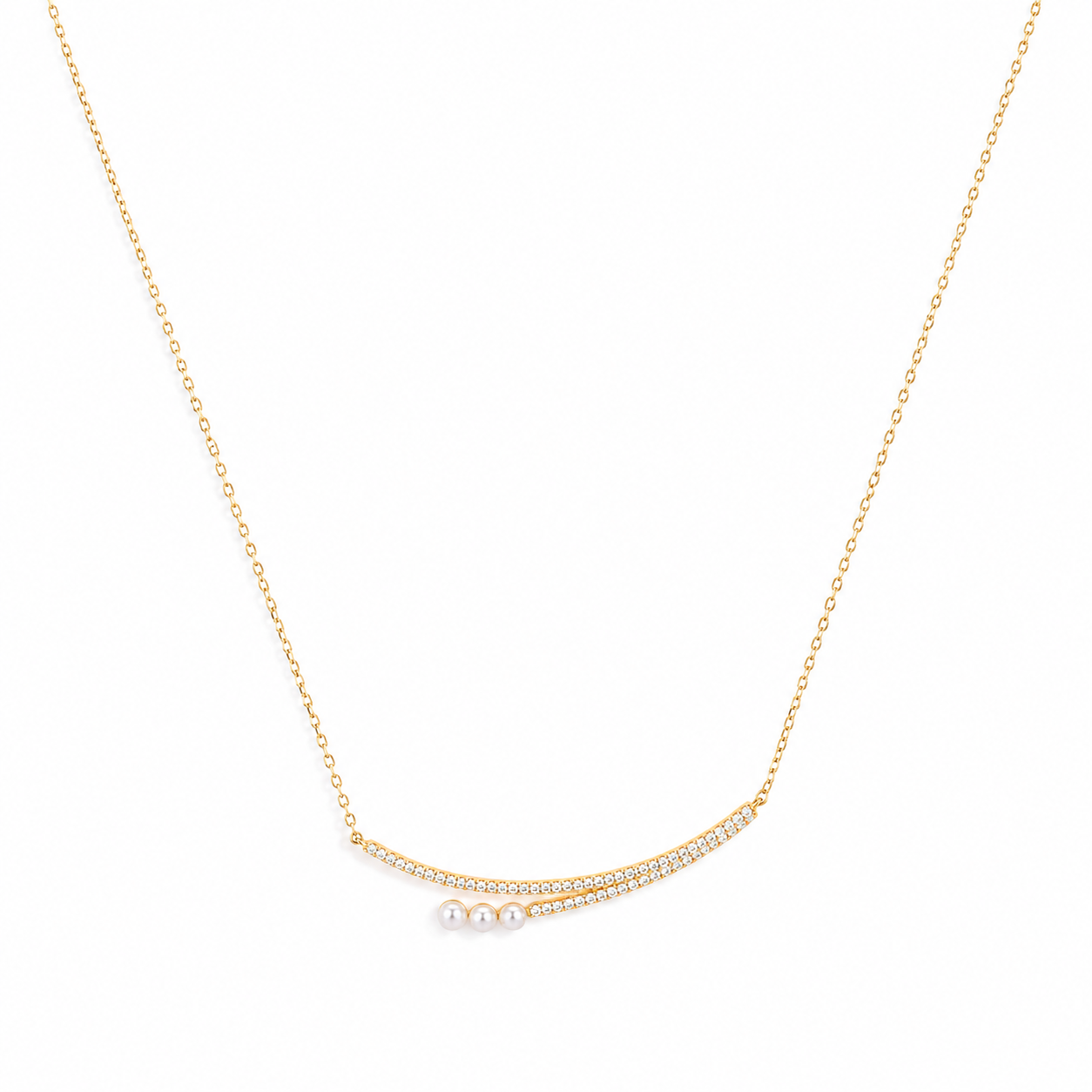 Silver Golden Smile Pearl & Crystal Necklace