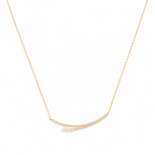 Silver Golden Smile Pearl & Crystal Necklace