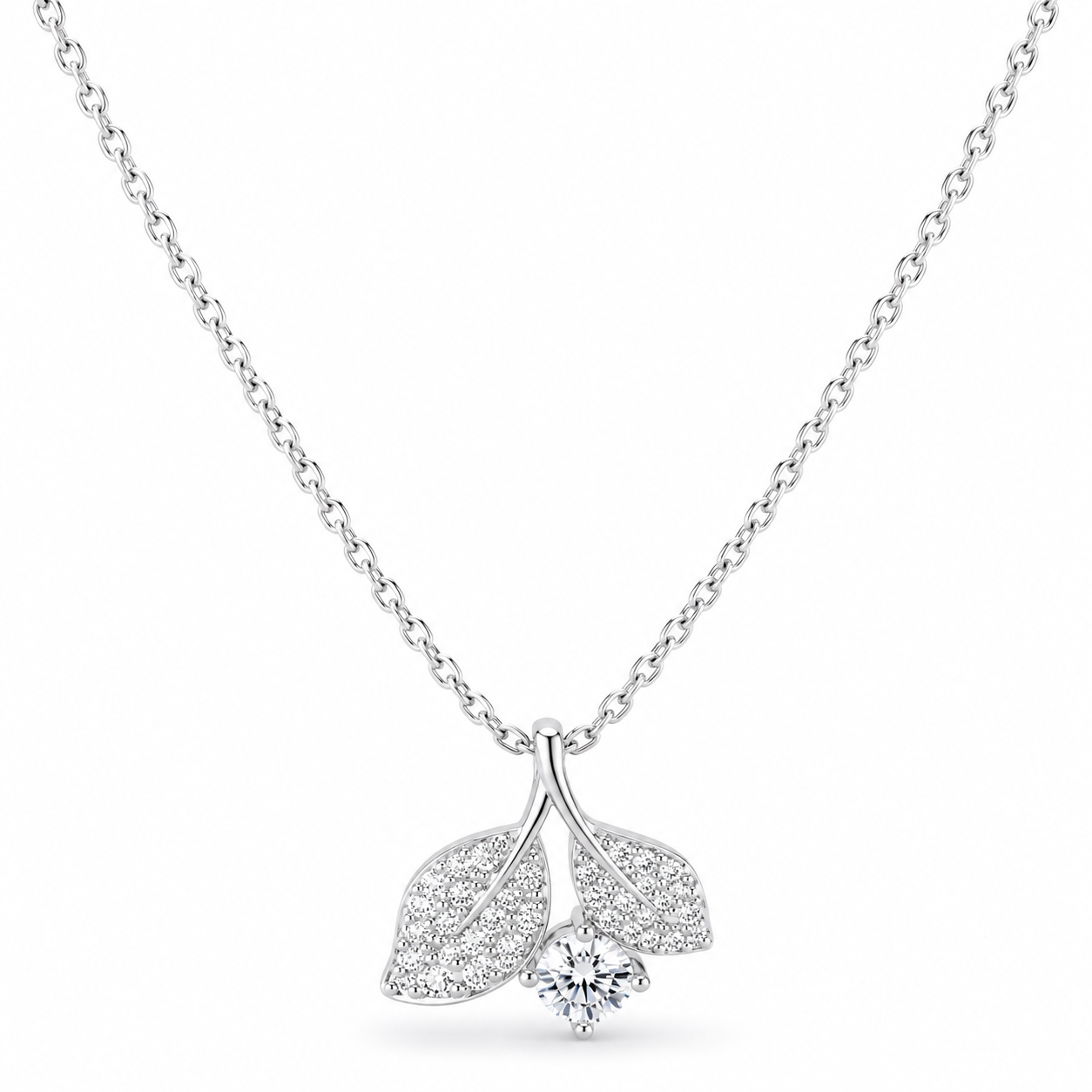 Silver Twin Leaf Sparkle Necklace