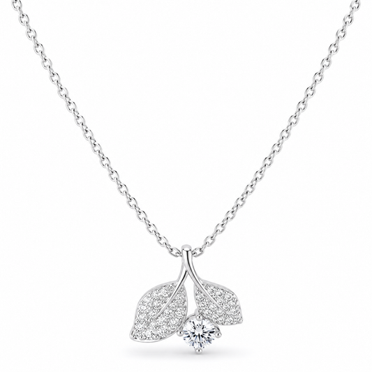 Silver Twin Leaf Sparkle Necklace