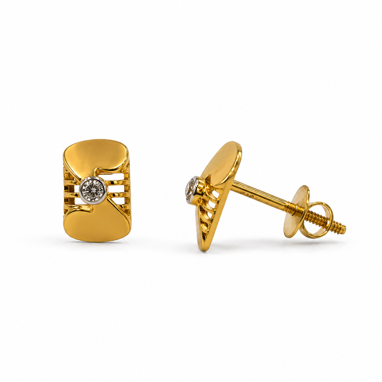 9K Gold Geometric Crystal Stud Earrings
